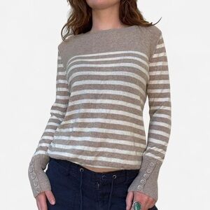 Caslon Tan and Cream Striped Sweater